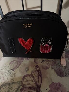 Victoria's Secret Black Cosmetic Bag with Red and Pink Patches